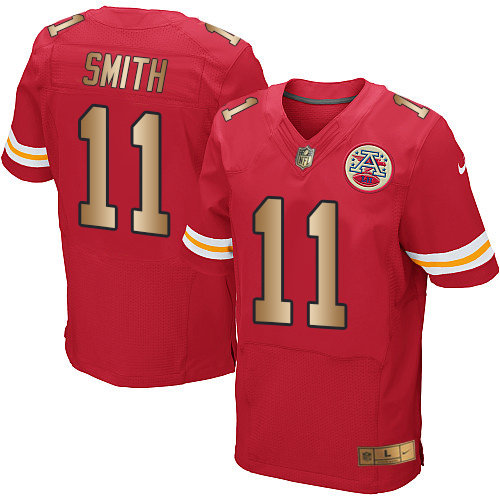 Nike Chiefs #11 Alex Smith Red Team Color Men's Stitched NFL Elite Gold Jersey - Click Image to Close